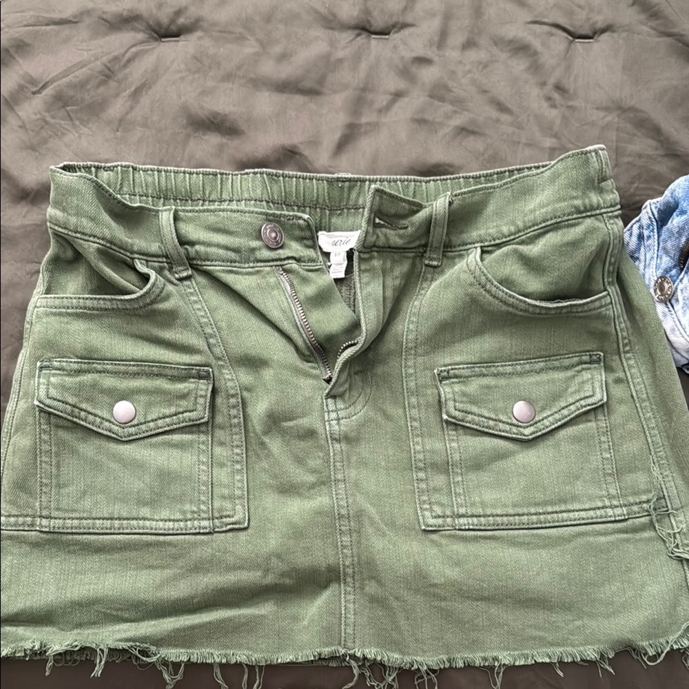 Green Denim Mini Skirt